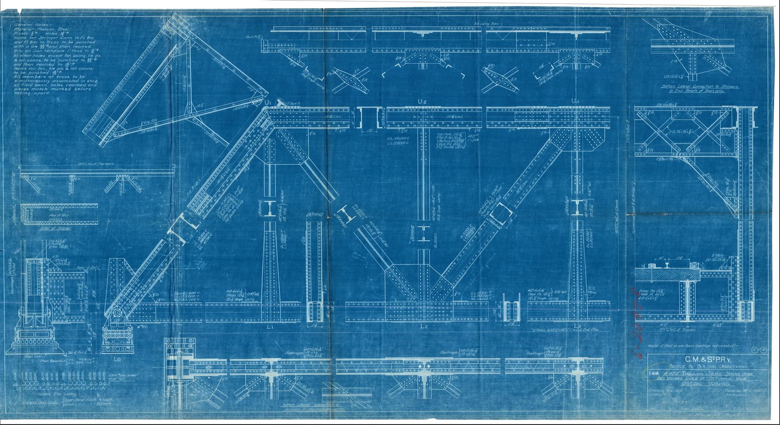 Blueprint of bridge.  Courtesy of Milwaukee Road Archives at the Milwaukee Public Library